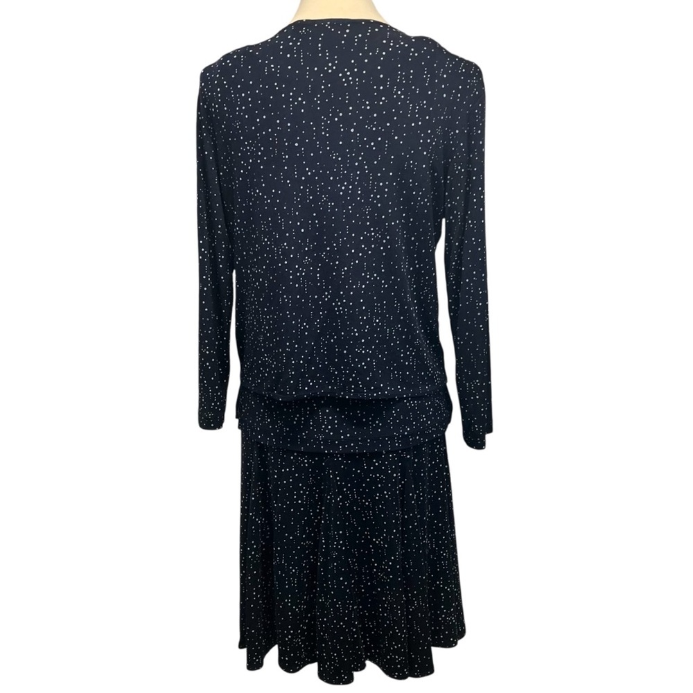 Chico’s Additions 3 Piece Slinky Navy Blue Dot Tank Skirt & Tie Waist Jacket 4/6 - Picture 4 of 16